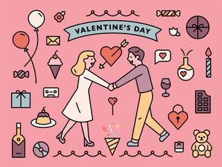 Valentine's day couple and icons set.