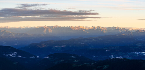 Amazing view from Forcella Grande del Latemar in Dolomites mountains in Italy