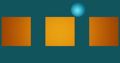 Render with a blue ball on yellow cubes