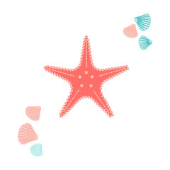 Fototapeta na wymiar Starfish and seashells isolated on white. Summer items clip art. Trendy vector flat illustration. Design for web and print