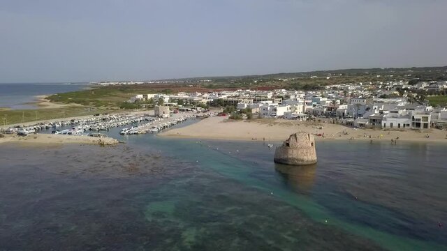 Famous Torre Pali in Puglia, Italy. Aerial panoramic circling view