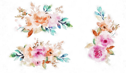 Beautiful abstract watercolor rose flower and bouquet