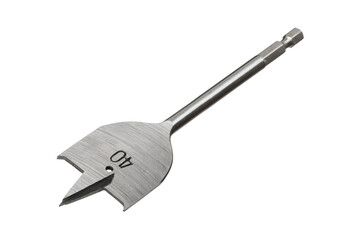 Flat wood drill bit with a diameter of 40 mm isolated on white background
