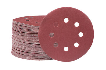 Red round sandpaper disc isolated on a white background. Sanding disk for sander grits.
