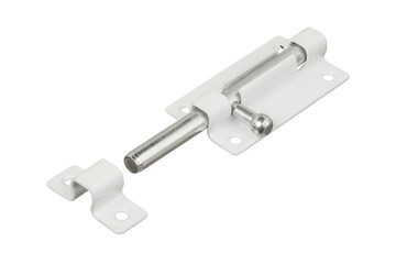 White latch isolated on white background. White bolt latch on a white background.
