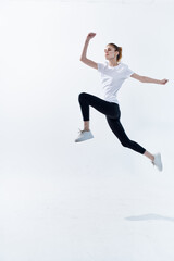 Fototapeta na wymiar sportive woman jumping workout fitness cardio exercise