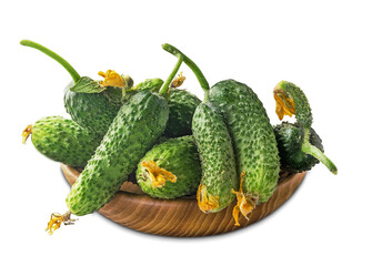 young fresh and green cucumbers in a plate