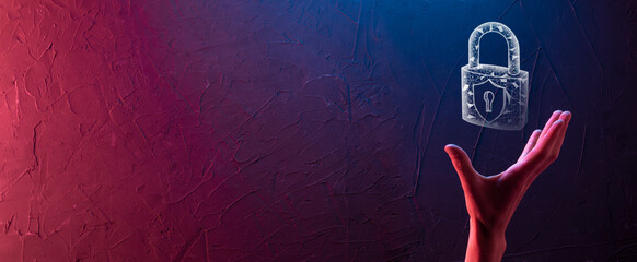 Cyber security network. Padlock icon and internet technology networking. Businessman protecting...