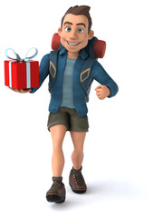 Fun illustration of a 3D cartoon backpacker