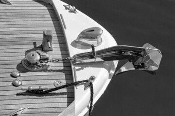 Bow of a yacht with an anchor