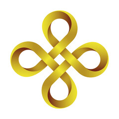 Bowen cross made of intertwined gold mobius stripe. Command key symbol.