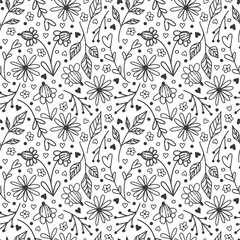 Vector seamless pattern of floral doodles on a white background