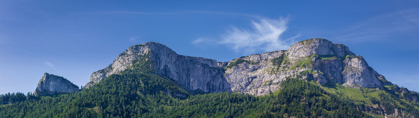Panoramic view to Schafberg mountain with blue sky. Austria Alp landscape