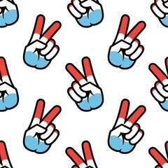 Obraz premium Luxembourg flag in the form of a peace sign. Seamless background. Gesture V victory sign, patriotic sign, icon for apps, websites, T-shirts, souvenirs, etc., isolated on white background