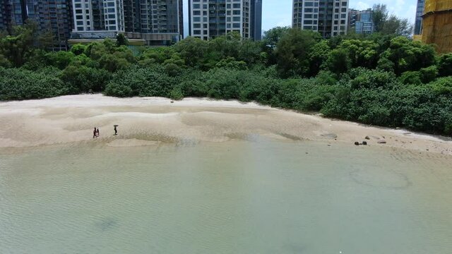Aerial view of Starfish bay coastline in Ma On Shan, Hong Kong.