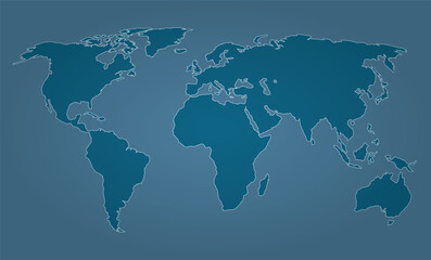 Fototapeta na wymiar blue colored world map outline on blue background 