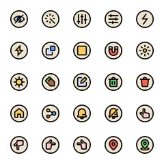 Filled color outline icons for ui ux.