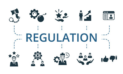 Regulation icon set. Contains editable icons theme such as reputation, criticism, lead management and more.