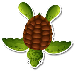 Top view of sea turtle cartoon sticker on white background