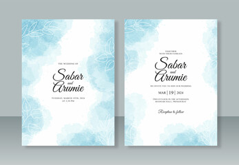 Minimalist wedding invitation template with hand painting watercolor splash