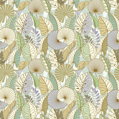 Seamless pattern with tropical leaves