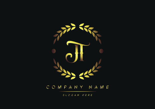 letters JT monogram logo, gold color, luxury style, Vector Illustration