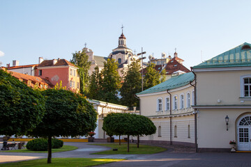Fototapeta na wymiar Presidential Palace of the Republic of Lithuania. Courtyard, Garden and Fountain. 