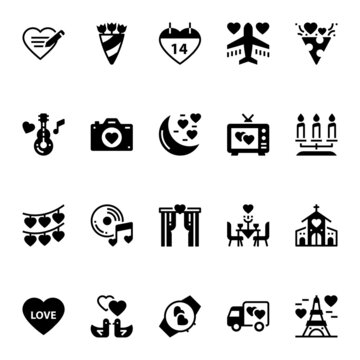 Glyph icons for valentine day.