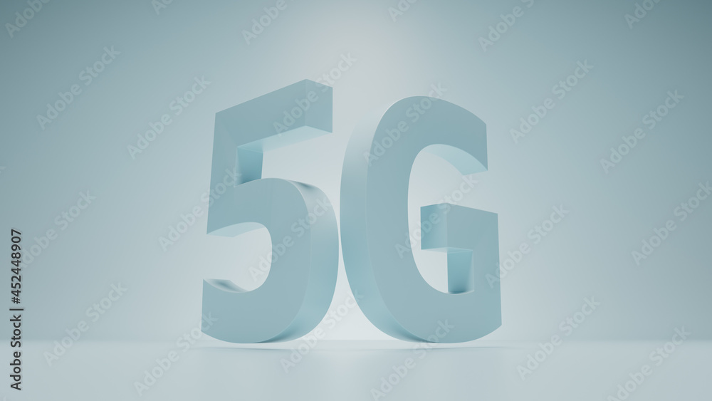 Poster 3d render background with cell generation title. bright 5g text title...