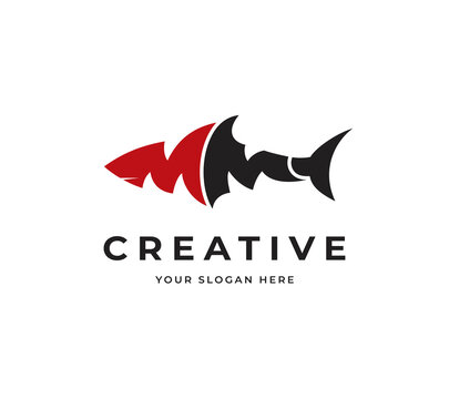 Letter M Shark Vector Logo Design. Creative Minimalist Logo Design