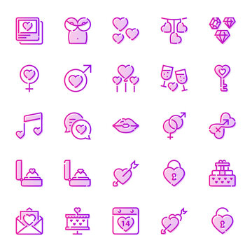 Gradient color outline icons for valentine day.