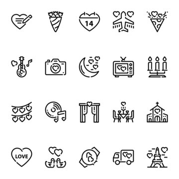 Outline icons for valentine day.