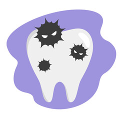 歯のイラスト。歯にくっついた虫歯菌。 © yukimco