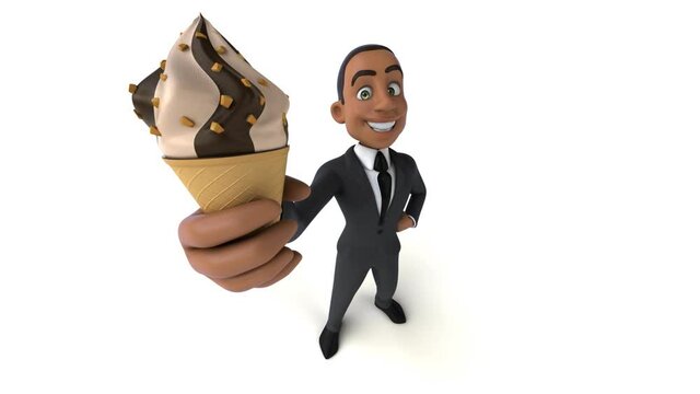 Fun 3D cartoon business man with an Ice Cream