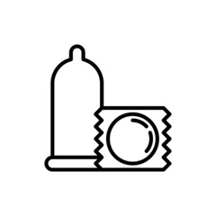 Condom, safe sex thin line icon. Contraception, pregnancy prevention. Modern vector illustration.