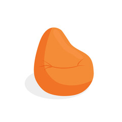 Yellow soft pillow, pouf for sitting isolated on a white background. Comfortable fluffy seat, beanbag, upholstered furniture, flexible seat. Vector illustration in flat style.