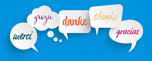 speech bubbles with text thanks in different languages © picoStudio