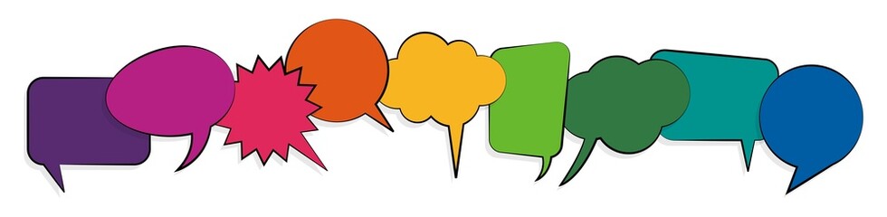 colored speech bubbles in a row