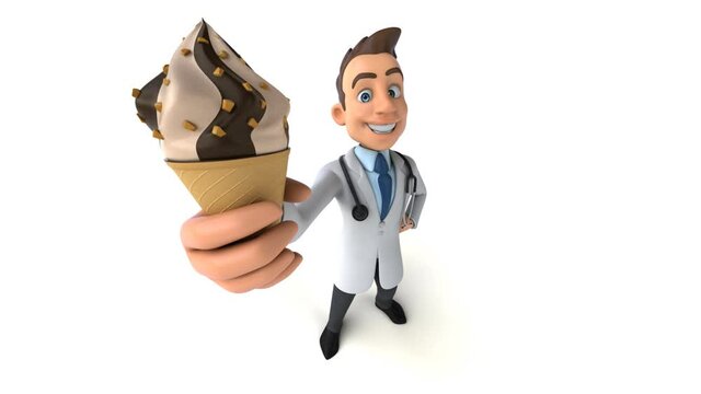 Fun 3D cartoon doctor with an Ice Cream