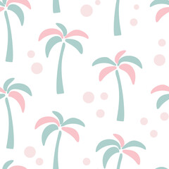 Fototapeta na wymiar Seamless pattern with unusual colored palms vector illustration. Cute pastel background with exotic tropical trees. Template for wallpaper, textile, packaging and design.