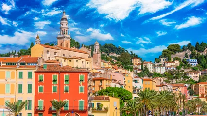 Afwasbaar Fotobehang Nice Old town architecture of Menton on French Riviera
