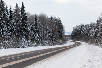 winter paved road for vehicles