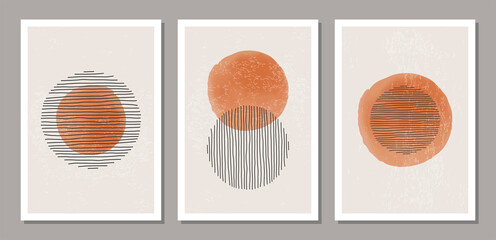 Set of trendy abstract creative minimalist artistic hand drawn composition