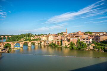 Fototapeta premium View at the Albi town with Tarn river and old bridge - France