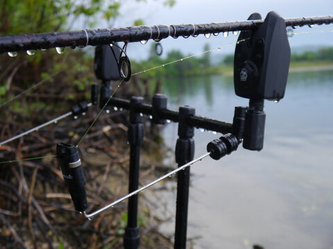 Fish bite alarm for carp fishing on the lakeshore