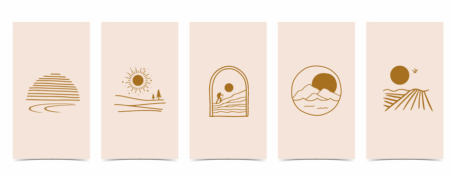 Cute background for social media.Set of story with shape,sun,rainbow