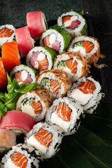 gourmet sushi on the dark background