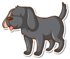 A sticker template with a black dog cartoon character