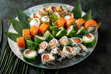 gourmet sushi on the dark background