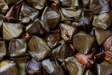 Stuffed Dough Pyramid Dessert called Ka Nhom Tian Thai Dessert, For Chinese New Year.